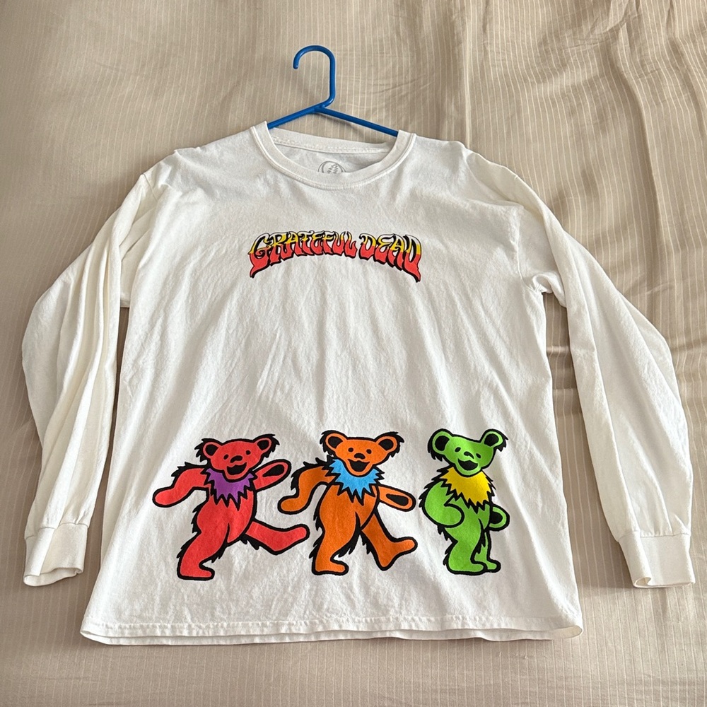 Grateful Dead Kids Long Sleeve Tee - White with Red, Orange, Green Bears